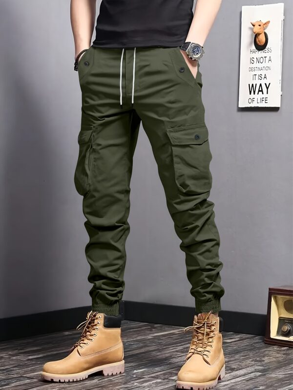 Casual Jogger Pants - Non-Stretchy Fabric with Multiple Utility Pockets, Drawstring Waist - for Gym, Everyday & Professional Workwear - Machine Washable - Spring/Fall Season - Style 2279, Jogging Pants, Gym Wear, Relaxed Fit, Durable Construction, Elastic Cuffs, Outdoor Workers, Functional Design, Sturdy Construction, Work Trousers, Active Lifestyle - Image 3