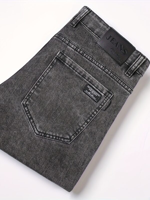 Men's Slim Fit Grey Jeans - Cotton Blend, Machine Washable, All-Season Denim Pants for Teens