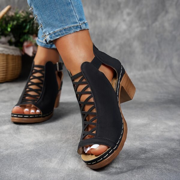Summer Cross Roman Gladiator Elegant Thick Heel Wedge Sandals - Image 4