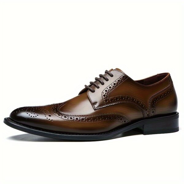Men's Split Cow Leather Upper Wingtip Brogue Toe Oxford Shoes, Comfy Non Slip Casual Durable Formal Shoes, Men's Footwear - Image 3