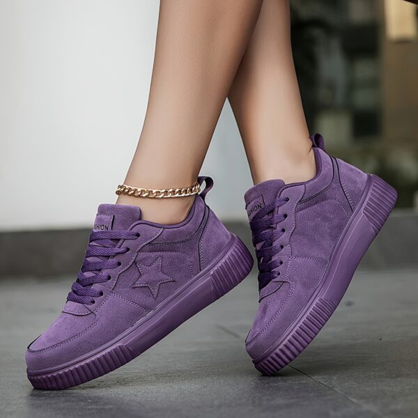 Women's Fashion Purple Spliced Casual Sneakers - Lightweight, Comfortable Lace-Up Platform Shoes for Casual Attire