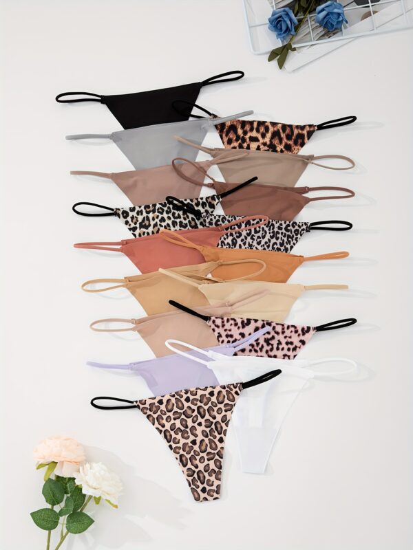 17pcs Women's Sexy Low-Rise Cheeky Thong Underwear - Breathable Soft Seamless Traceless Leopard Print Panties, Multi-Color Options for Everyday Comfort, Cute Underwear, Comfortable Lingerie, Fashionable Underwear, Smooth Texture Fabric, Daily Essentials, Stylish Panties, Lightweight Material, Multipack Panties, Lingerie Lovers - Image 2