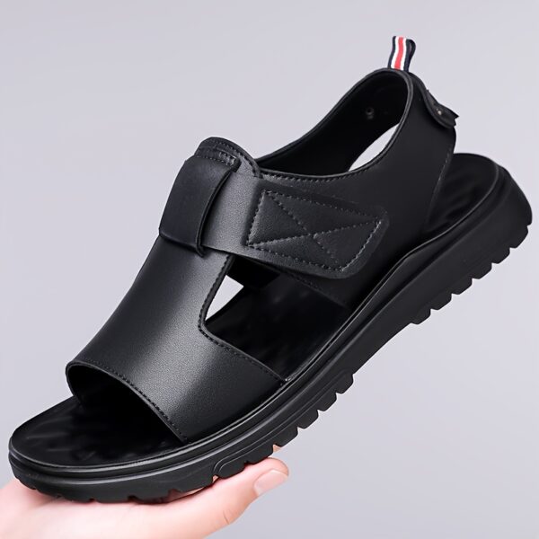Men's Summer Sandals - Thick Sole Non-Slip Beach Shoes, Soft Casual Fashion Sandals with Adjustable Hook & Loop Strap, Brown Upper & Black Rubber Sole for Everyday Comfort - Image 4