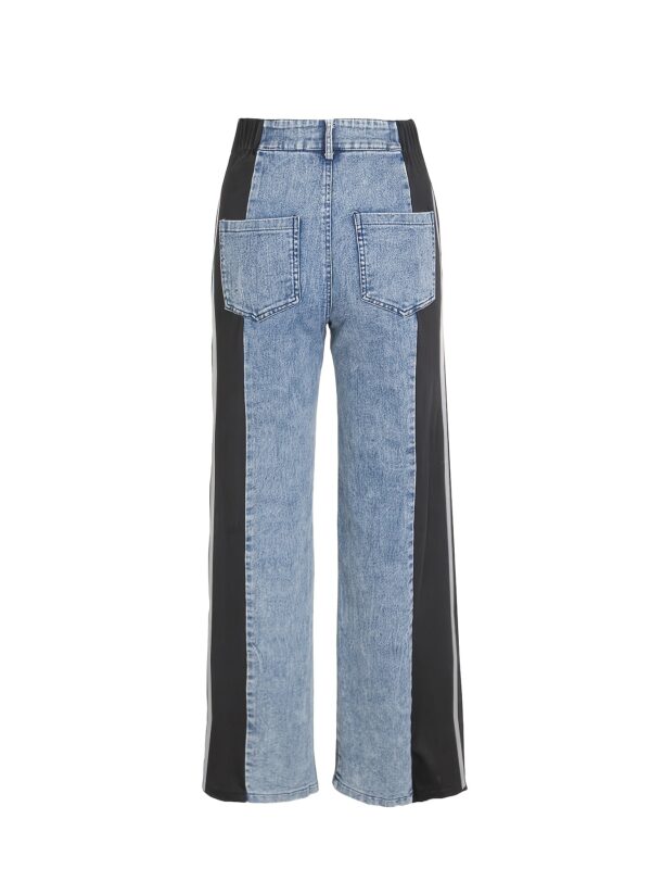 Tall Women's High-Waisted Wide-Leg Jeans - Color Block Striped Stretch Denim Pants with 10% Spandex, Straight-Leg Machine Washable Casual Elegant Trousers for All Seasons - Image 13