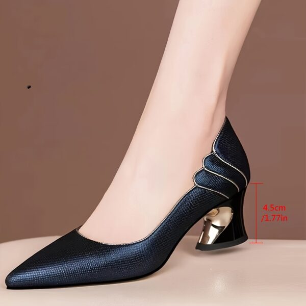 Women's Deep Blue Pointed-Toe Mid-Heel Pumps - Elegant Fabric Upper with Golden Accents, Comfortable Rubber Sole & Synthetic Cover Lining for Autumn Office & Formal Events - Image 5