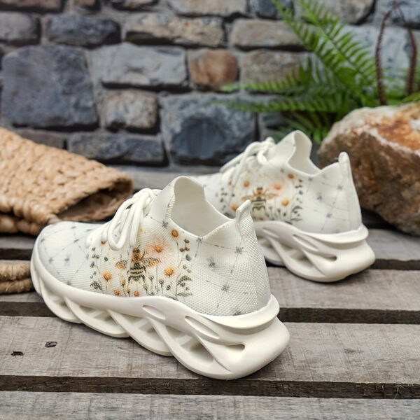 [Allseason Style] Women's Breathable Knit Sneakers - Casual Lace-Up Sneakers with Floral & Star Pattern, Lightweight Low-Top Design, EVA Sole, Fabric Upper, All-Season Comfort for Casual Attire - Image 5