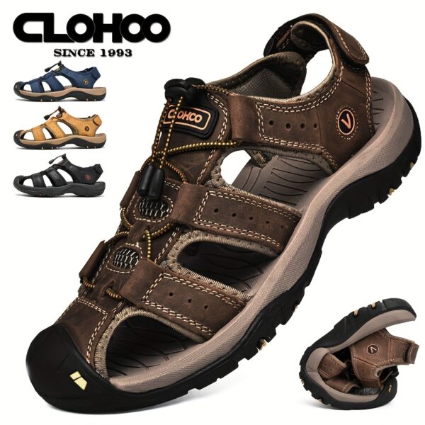 Clohoo Brand Outdoor Casual Sports Sandals with Cowhide Upper and Rubber Sole, Soft Bottom and Soft Surface, Comfortable and Breathable Men's Shoes