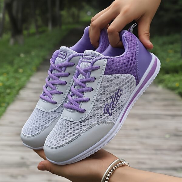 Women's Lightweight Breathable Casual Sneakers - All-Season Lace-Up Hiking & Walking Shoes with EVA Cushioned Sole, Round Toe Design & Purple Accents for Outdoor, Daily Wear (Grey/Purple), Hiking Shoes, Outdoor Walking Shoes, Stylish Hiking Shoes, Fabric Upper Shoes - Image 6
