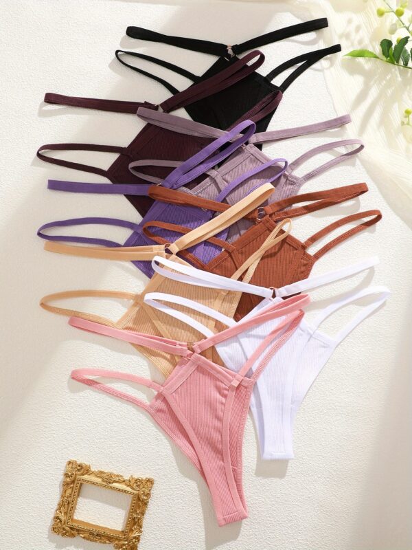 8pcs Women's Cotton Threaded Double- Comfortable Breathable Low-Rise Sexy Thong Set - Image 6