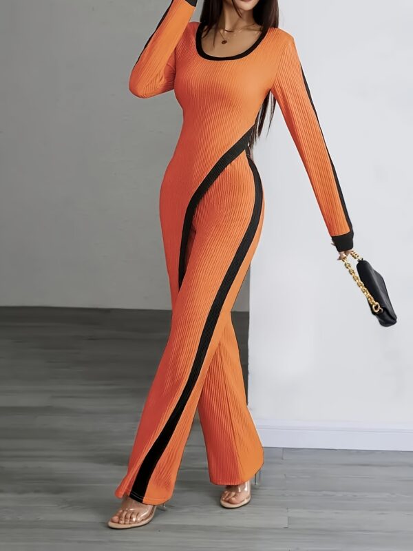 Women'S Elegant Black and White Striped Long Sleeve Jumpsuit with Wide Legs - Polyester, Asymmetrical Design, Perfect for Spring/Fall, Casual to Formal Wear, Casual Attire|Asymmetrical Jumpsuit|Polyester Fabric - Image 5