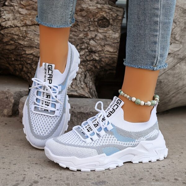 Women's Colorblock Knitted Sneakers, Stylish Breathable Low Top Running Trainers, Comfy Outdoor Sports Shoes plus size - Image 12