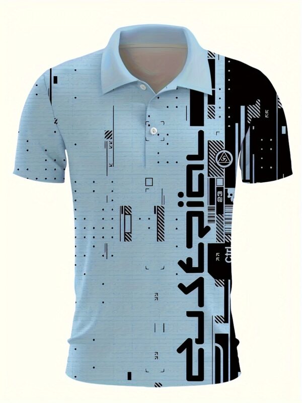 Men's Colorblock Pattern Print Short Sleeve Golf T-shirt For Summer - Image 3