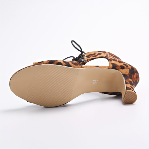 Women'S Leopard Print & Black High Heels, Summer Sexy Open Toe Sandals, Lace-Up Ankle Strap, French Heel, Fabric Upper, PU Inner & Sole, Rubber Sole, Fashionable Ladies Footwear - Image 5