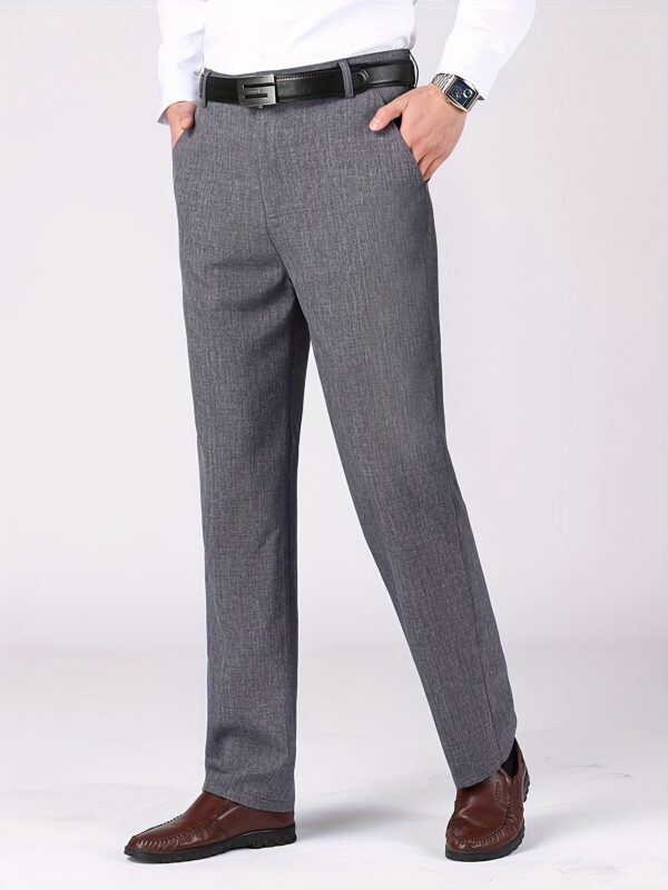 Men'S Light Gray Casual Pants with Black Belt - Straight-Leg, Zipper Fly, Regular Fit, Non-Stretch Fabric, Perfect for Spring & Summer Outings, Spring Summer Pants | Belted Waistband | Polyester Blend - Image 10