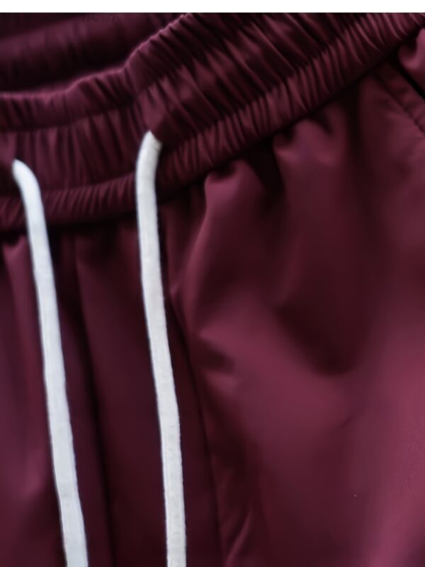 Men'S Slim-Fit Athletic Joggers with White Striped Side Panels, Elastic Waistband & Drawstring, Embroidered Lettering - Maroon & White Casual Streetwear Pants for Gym, Casual Attire, and Everyday Comfort, Jogging Pants, Gym Apparel, Sporty Style, Durable Fabric - Image 9