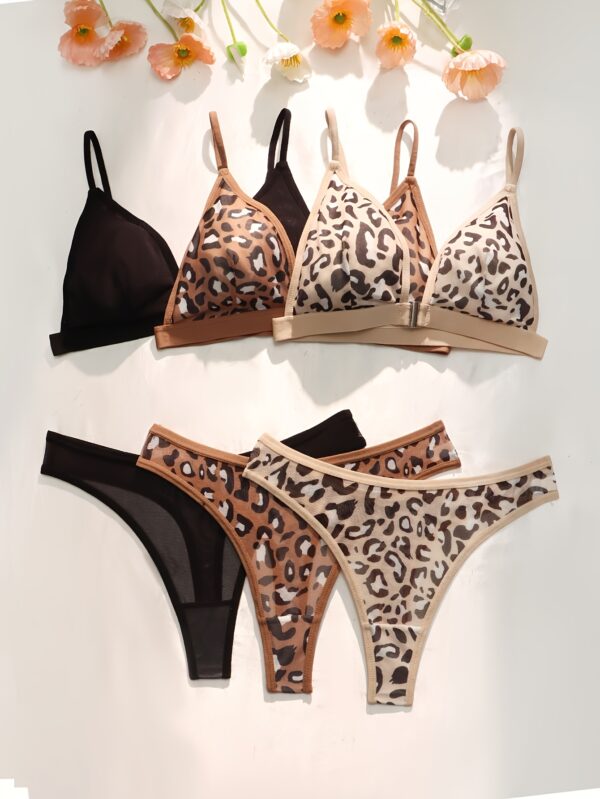 3pcs European and American Leopard Print Front-Button Women's Lingerie Set, Suitable for Daily Use, Multi-Pack S-XL, Seasonally Versatile - Image 3
