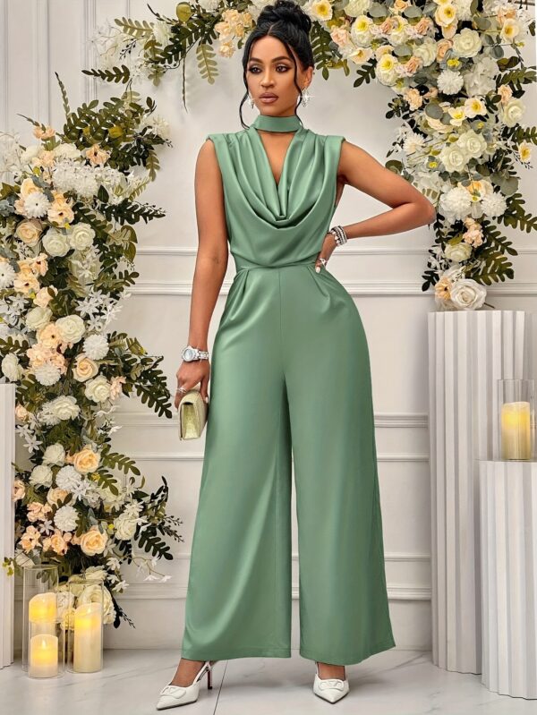 Women's Elegant High-Waisted Sleeveless Wide-Leg Jumpsuit - Beige Stand Collar Non-Stretch Machine Washable All-Season Versatile Outfit for Casual & Formal Events (NS702), Event Clothing | Sophisticated Style | Sophisticated Cut, Ladies Rompers And Jumpsuits - Image 9
