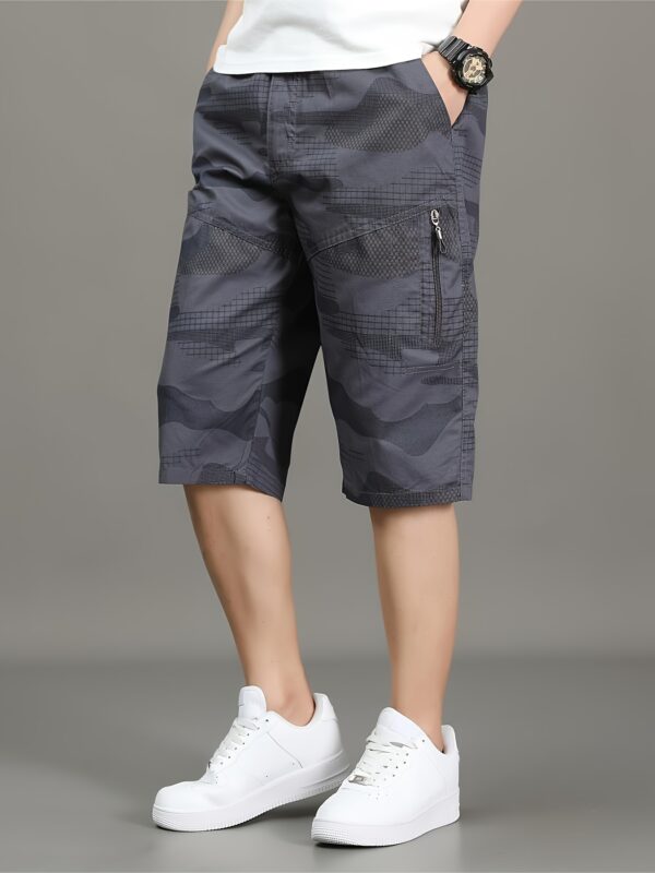 Men'S Casual Summer Shorts - Washed Cotton, Camouflage Print, Double Zipper Pockets, Elastic Waistband, Loose Fit, Cotton Short - Image 2