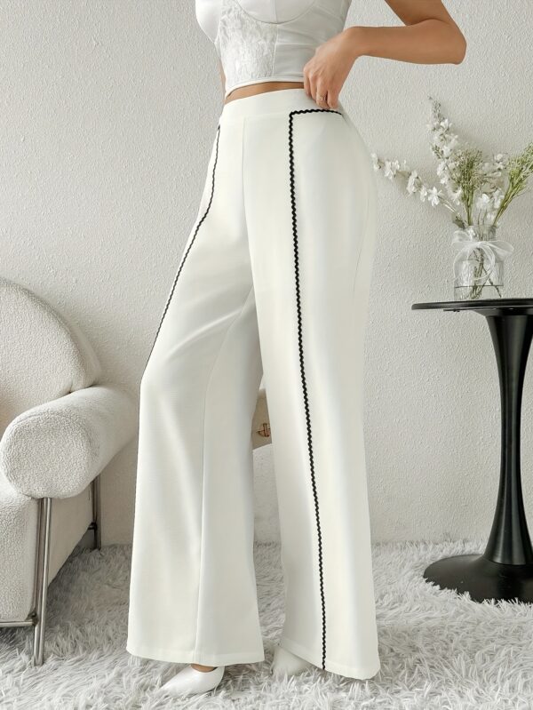 Women'S Elegant Wide-Leg Pants with Geometric Pattern - High-Waisted, Loose Fit, White & Black Contrast, Perfect for Casual or Office Wear, All-Season Comfort, Versatile Clothing | Geometric Pattern Pants | Comfortable Fit - Image 9