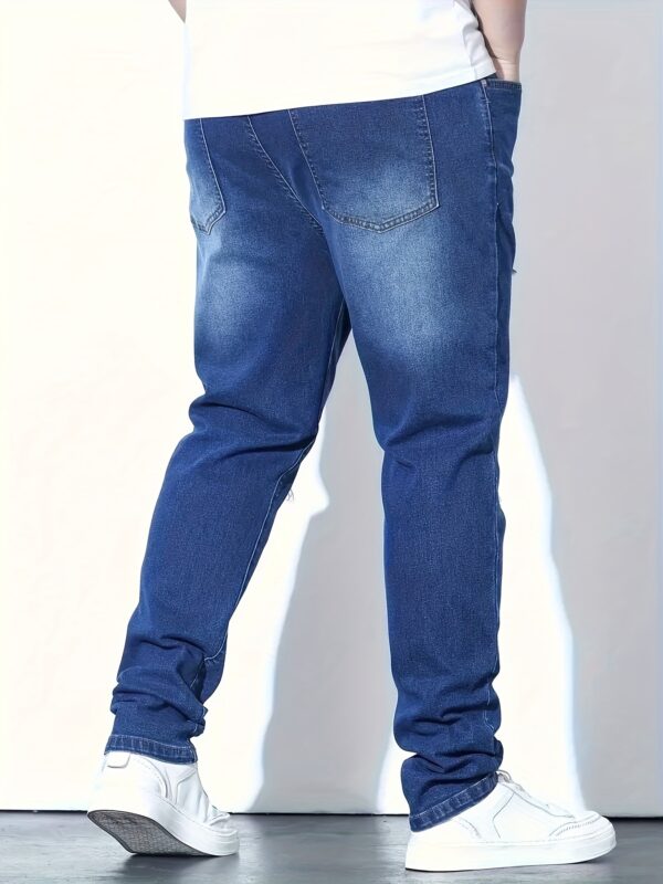1pc Men'S Fashion Skinny Jeans, Mid Waist Denim with Slight Stretch, Casual Regular Length, All-Season Solid Color, Zipper Fly, Business-Casual, 65% Cotton 35% Polyester, Washed Detail - Image 2