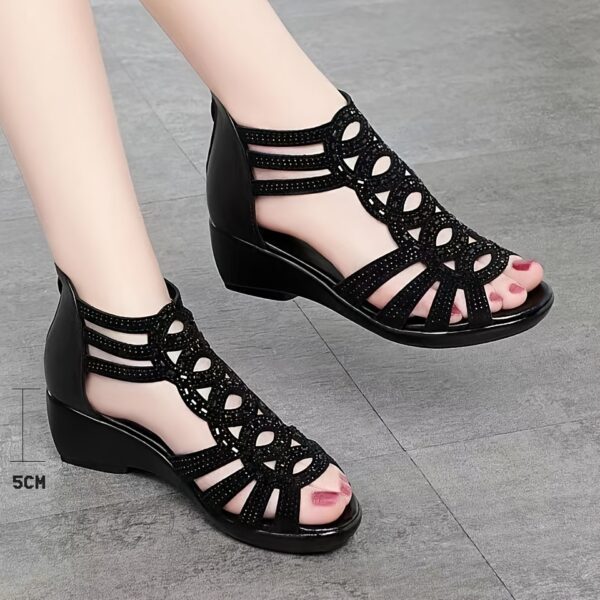 Women'S Soft Skin Roman Sandals - Black Open-Toe, Strappy, Block Heel Sandals with Sparkling Details, Summer Fashion for Casual and Formal Wear, Casual Footwear | Sparkling Sandals | Microfiber Upper, Sandals - Image 11