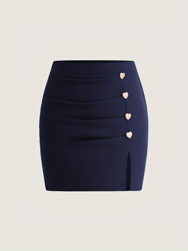 Women'S High-Waisted Pencil Skirt with Front Slit & Decorative Buttons - Light Blue, Short Length, Button-Up Design for Spring/Summer, Casual to Formal Wear, Formal Attire, Sleek Fitted Style, Smooth Texture - Image 9
