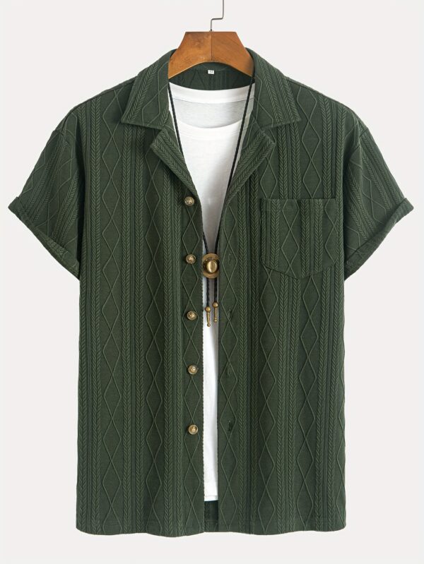 Men'S Casual Green Short-Sleeve Shirt with Diamond Pattern, Casual Summer Shirt for Adults, Casual Summer Wear | Diamond Pattern Shirt | Casual Style Shirt - Image 9