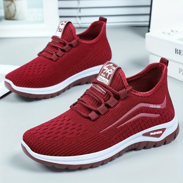 Women's casual sneakers, breathable knit upper, solid color design, versatile and simple style, suitable for running, fitness, hiking, all-season wear - Image 2