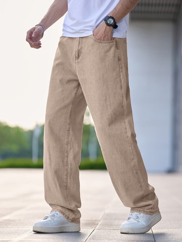 Men'S Casual Straight Leg Jeans, Loose Fit Denim Pants, 87% Cotton 7% Polyester 6% Viscose, All-Season Solid Color Washed Fabric, 290gsm Heavyweight - Gengyuanxuan #TB9005 - Image 3