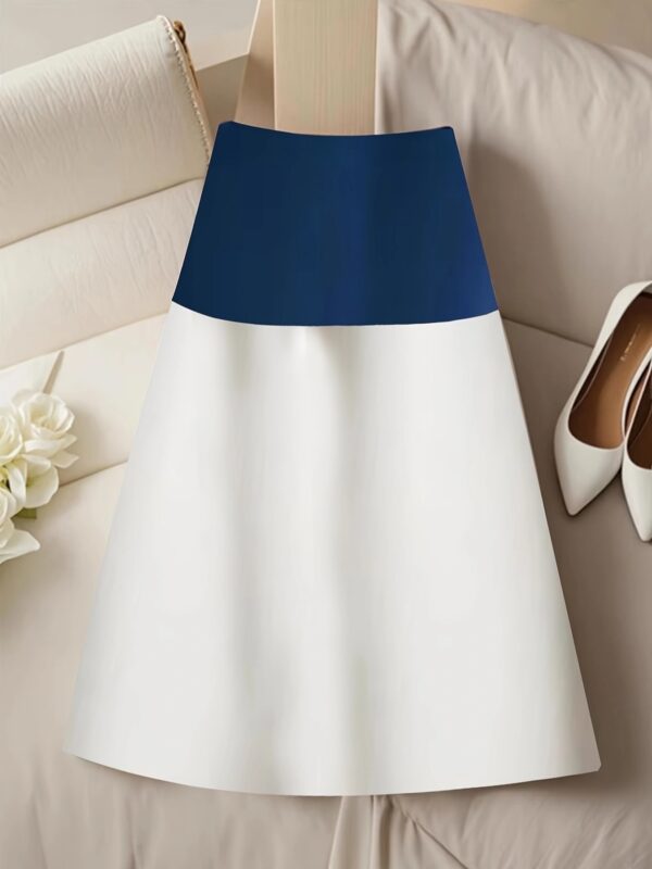 Elegant Color-Block Skirt with Belt - High-Waisted, Flowing Design, Polyester Blend, Perfect for All Seasons - Chic Suit Skirt for Women, Office or Casual Wear - Image 7