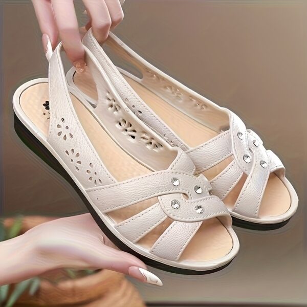 Women's Chic Summer Wedge Sandals Comfortable Breathable Solid Color Minimalist Hollow Out Soft Sole Fashion Casual Mom Slippers, Black 2025 Travel Portable - Image 5