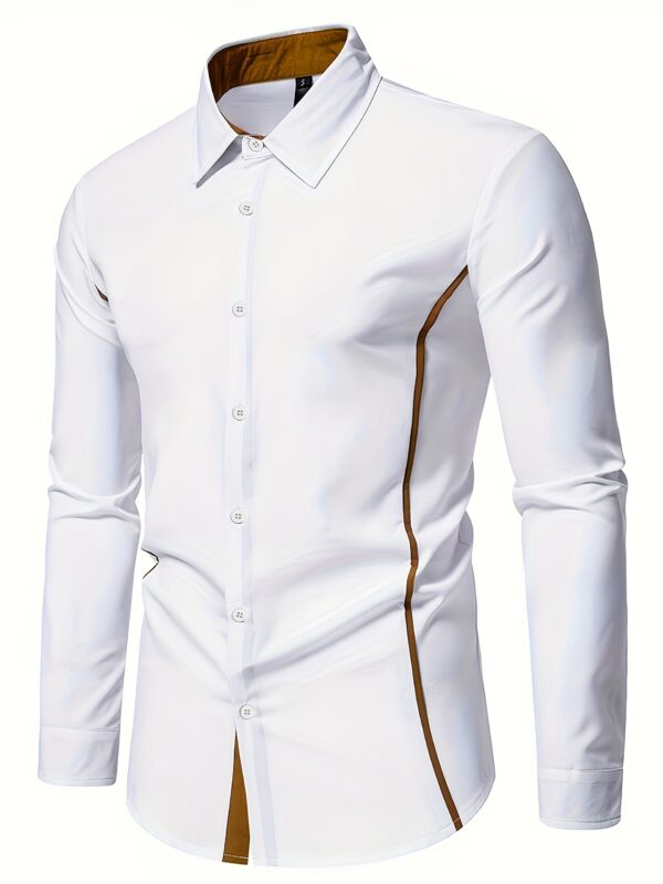 Men'S Slimming Line Long Sleeve Shirt - Stylish Solid Color with Contrast Binding, Three-Dimensional Design, Perfect for Casual Attire in Spring, Summer, and Autumn, Business Casual Shirt | Modern Casual Shirt | Durable Fabri - Image 3