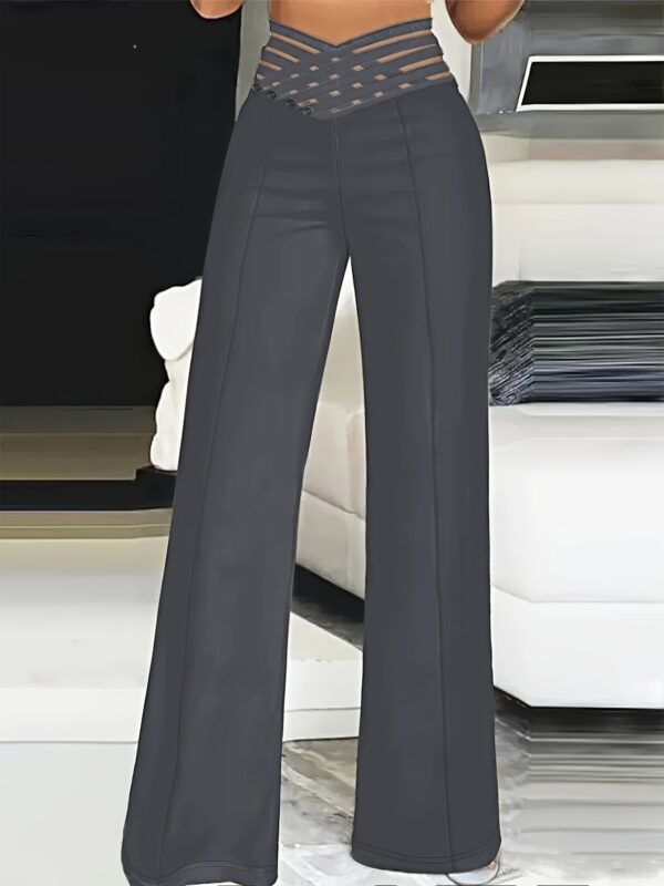 Women's High-Waist Cut-Out Straight-Leg Pants - Casual Polyester Trousers, Machine Washable, Ideal for Everyday Commute - Elegant Solid Color - Image 3