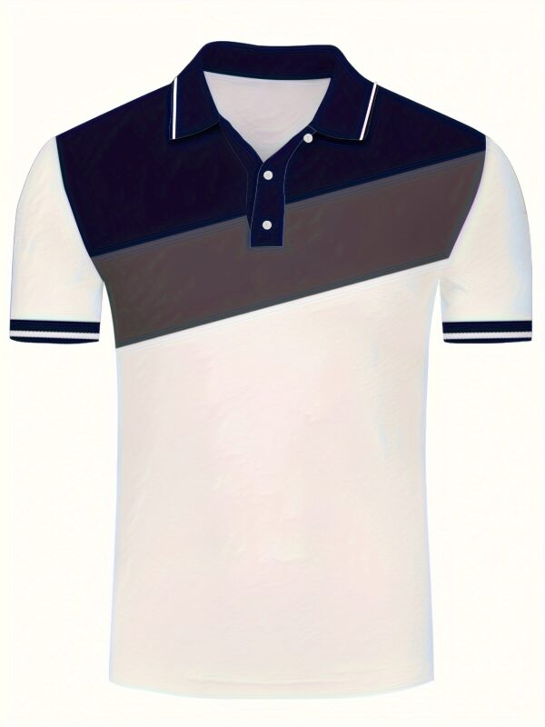 Casual Geometric Pattern Men's Color Block Short Sleeve Shirt, Stylish Male Shirt For Golf Sports, Gift For Men - Image 6