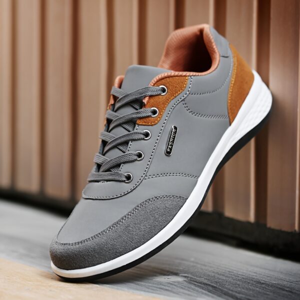 FAYWELLME Unisex Breathable Running Shoes - Lightweight Synthetic Synthetic Leather Sneakers with Cushioned MD Sole, Grey & Brown Accents, All-Season Comfort for Men & Women, Comfy Shoes, Casual Footwear, Stylish Contrast Accents, Comfortable Insole