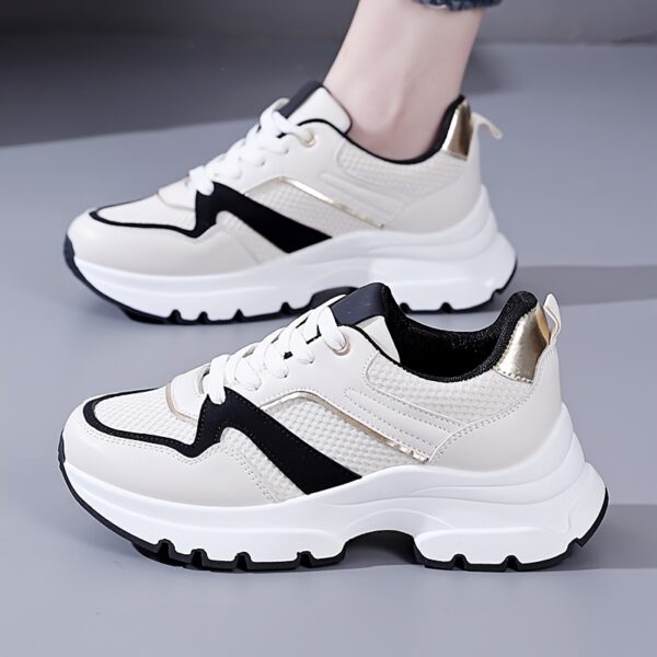 Women'S Fashion Sneakers, Lightweight Running Shoes with Thick Sole, Breathable Mesh Casual Lace-up Outdoor Athletic Shoes, Solid Color All-Season Footwear, Fabric Upper, TPU Sole - Image 6