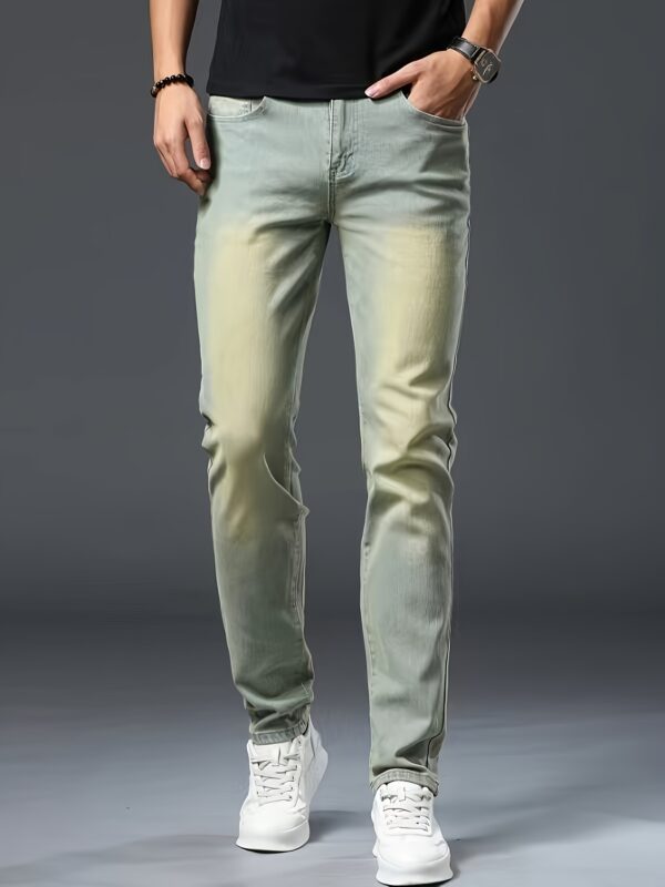 Men's Slim-Fit Stretch Denim Jeans - Versatile Green, All-Season Wear, Machine Washable, Basic Style, Cultivate The Body Version, Four Seasons - Image 7