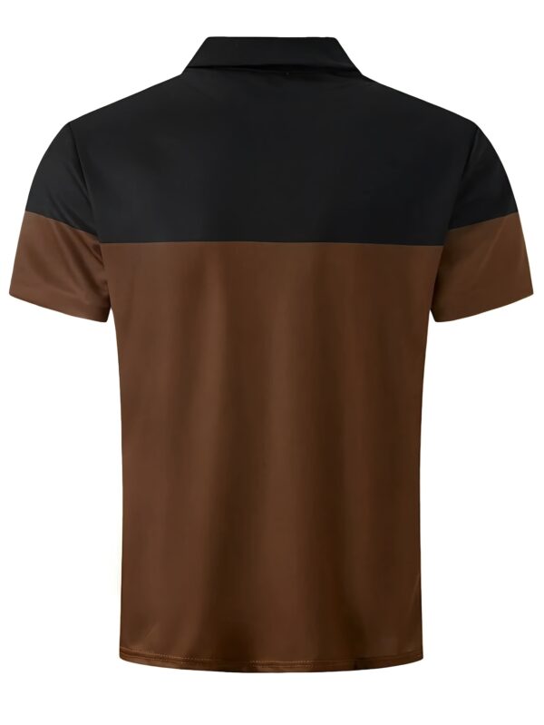 2025 Summer Men's Color Block Fashion Regular Shirt, Outdoor Sports Golf Casual Turnover Collar Short Sleeve Top - Image 2