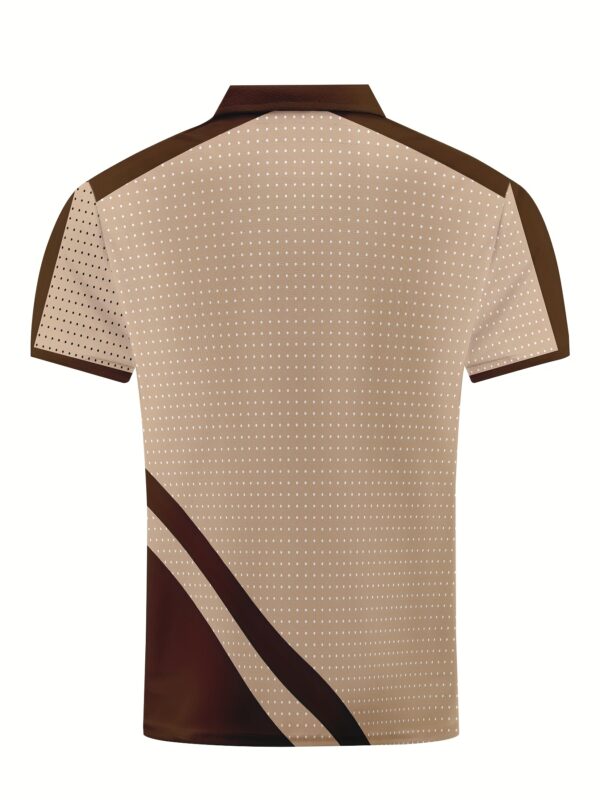 Men's Summer Short Sleeve Shirt - 100% Polyester Breathable Stretch Fabric, Brown & White Contrast Print, Classic Collar Button-Up Casual Shirt for Office & Social Outings - Image 4