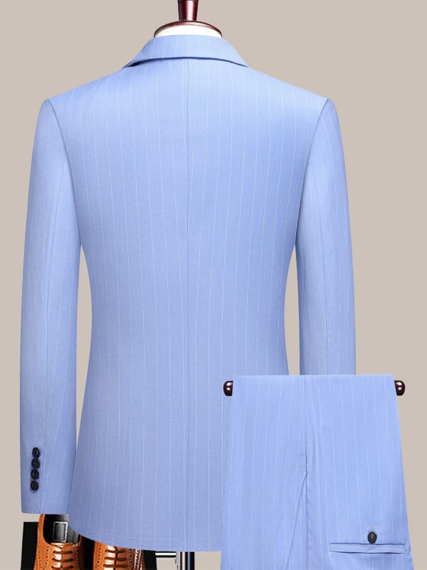 Latest Men'S Suit Striped Double-Breasted Suit Spring/ Summer/ Autumn Thin Two-Piece Set with Frill Collar Striped Style Four Buttons Suit Business And Casual Dress Collar Necklace Decoration Slimming Dress Casual Suit White Suit - Image 5