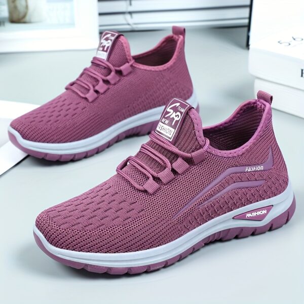 Women's casual sneakers, breathable knit upper, solid color design, versatile and simple style, suitable for running, fitness, hiking, all-season wear