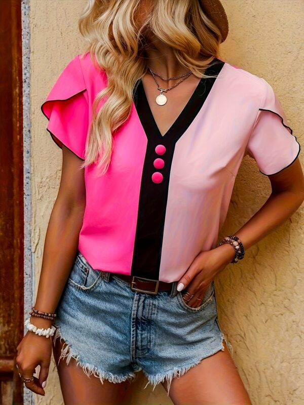 Color Block Petal Sleeve Shirt - Image 12