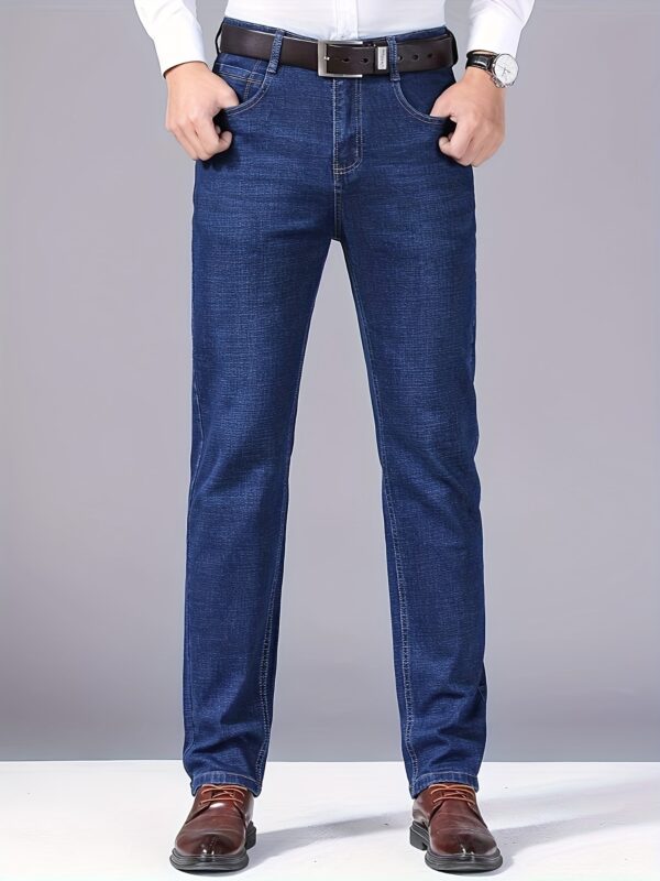 Men'S All-Season Basic Denim Jeans, 45% Cotton 26% Viscose 27% Polyester 2% Elastane, Solid Color, Regular Fit, Slight Stretch, Washed, Woven, 300g/m² - Business Casual Straight Leg Pants - Image 2
