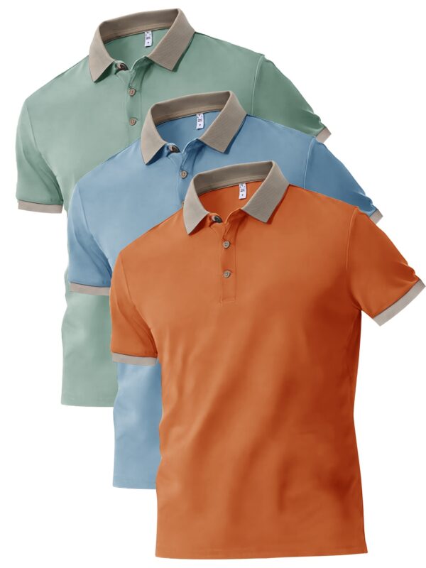 3pcs set of stylish Men's short-sleeved shirts, can be matched with various styles of clothing, button- collar shirt - comfortable and breathable fabric - for golf sports and casual wear - perfect gift for men - Image 4