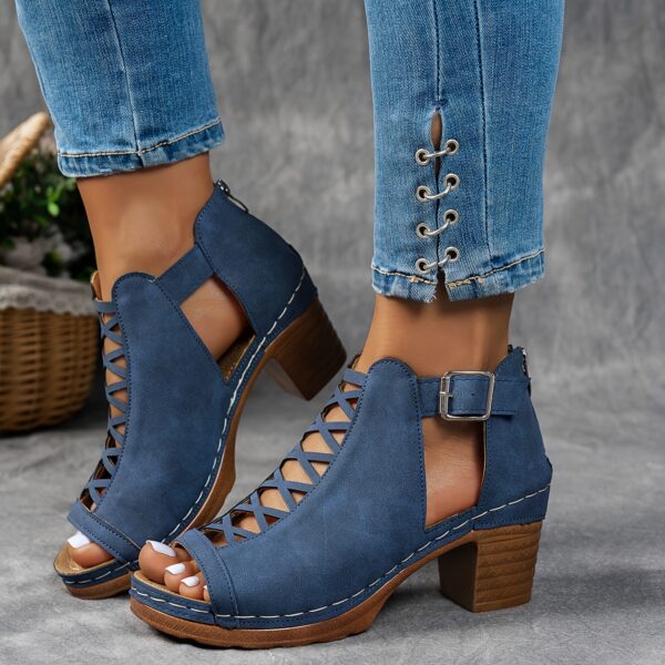 Summer Cross Roman Gladiator Elegant Thick Heel Wedge Sandals - Image 10