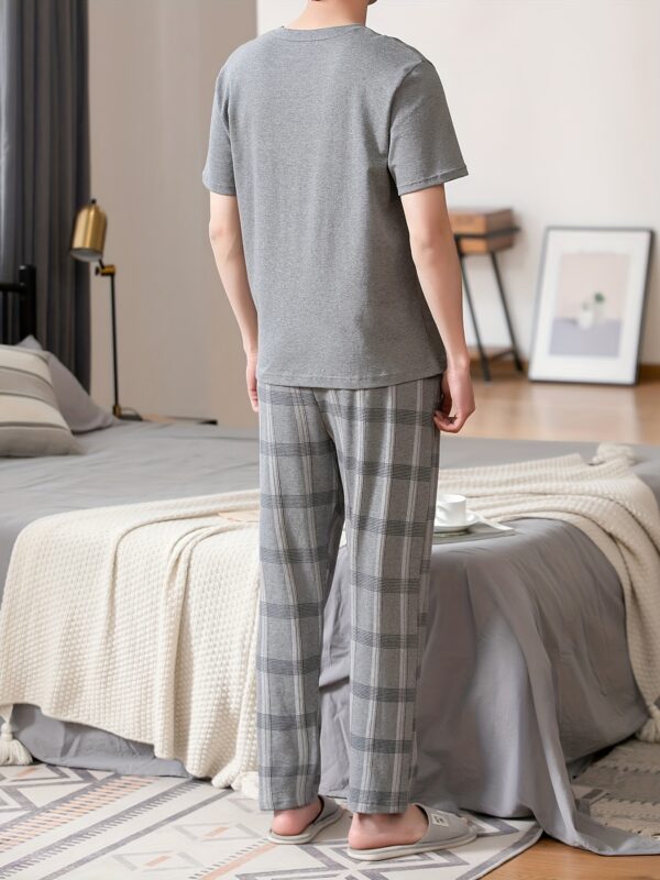 Men'S Summer Pajamas Made of Pure Cotton, Featuring Short Sleeves And Long Pants, Lightweight And Available in Plus Sizes for Young Adults. - Image 6