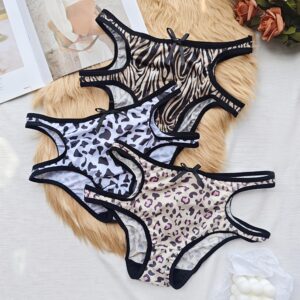 3pcs Hollow Bull Tiger Leopard Print Comfortable Sexy Panties Set