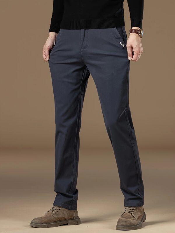 Men's Premium Cotton Straight Leg Pants - Soft, Breathable Beige Trousers for Business and Casual Wear, Classic Relaxed Fit with Button Closure - Image 5