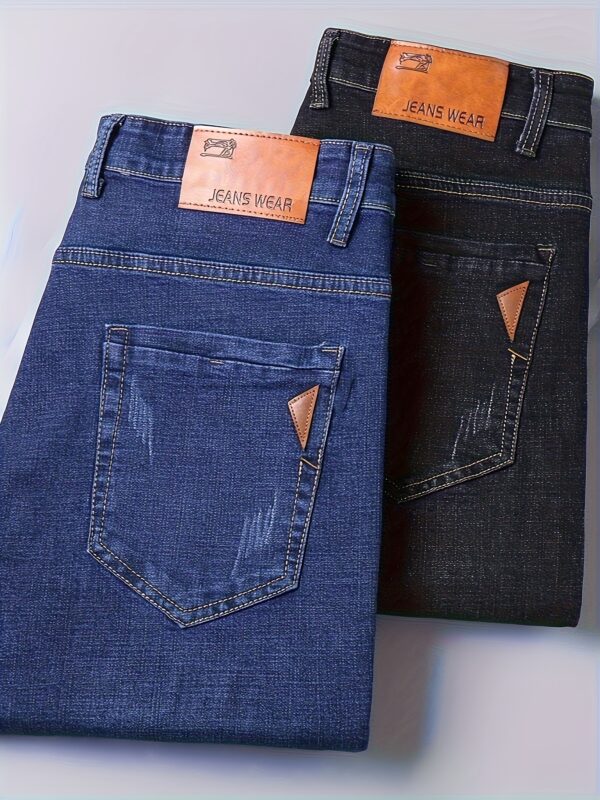 Men'S Slim-Fit Stretch Denim Jeans - Mid-Rise Straight-Leg Casual & Business Pants with Button Closure, Geometric Washed Design, All-Season Comfort for Work, Sports & Leisure, Versatile Clothing, Midrise Jeans, Workout Jeans, Durable Fabric - Image 9