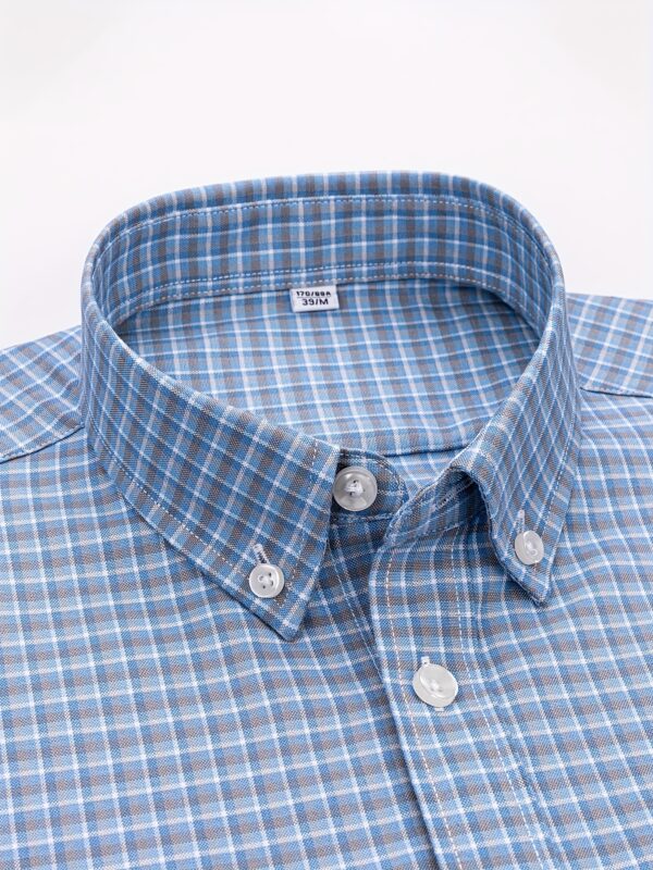 1pc Men'S Cotton Plaid Short Sleeve Shirt - Summer Casual Business Casual with Chest Pockets, Durable & Comfortable, Non-Stretch Fabric, Regular Fit, Blue/White/Orange/Black Checkered Pattern, Perfect for Weekend Outings, Casual Summer Wear | Checkered Pattern Shirt | Comfortable Fit Shirt - Image 9
